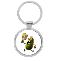Mr. Pickle pickleball keychain with cartoon pickle holding a paddle, design 4