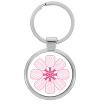 Round pickleball keychain with pink pickleball paddle flower design